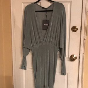 Seafoam green deep v neck dress